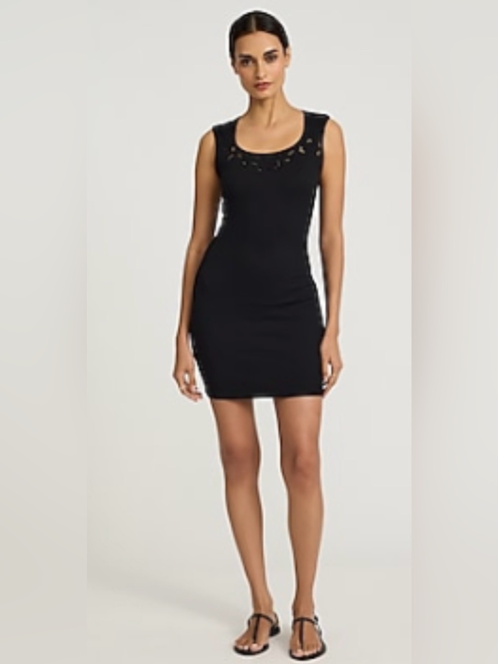 Express Black Sleeveless Knit Dress with Eyelet Detail